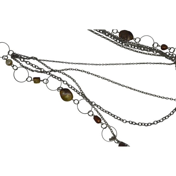 Multistrand Beaded Boho Glam Rope Length Necklace Brown Silver - Picture 6 of 8